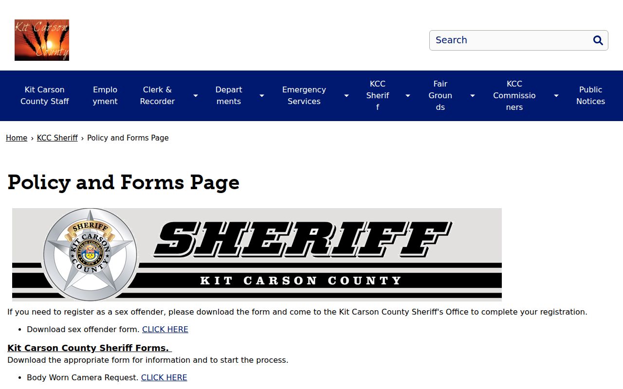 Kit Carson County Sheriff records request and body camera forms page