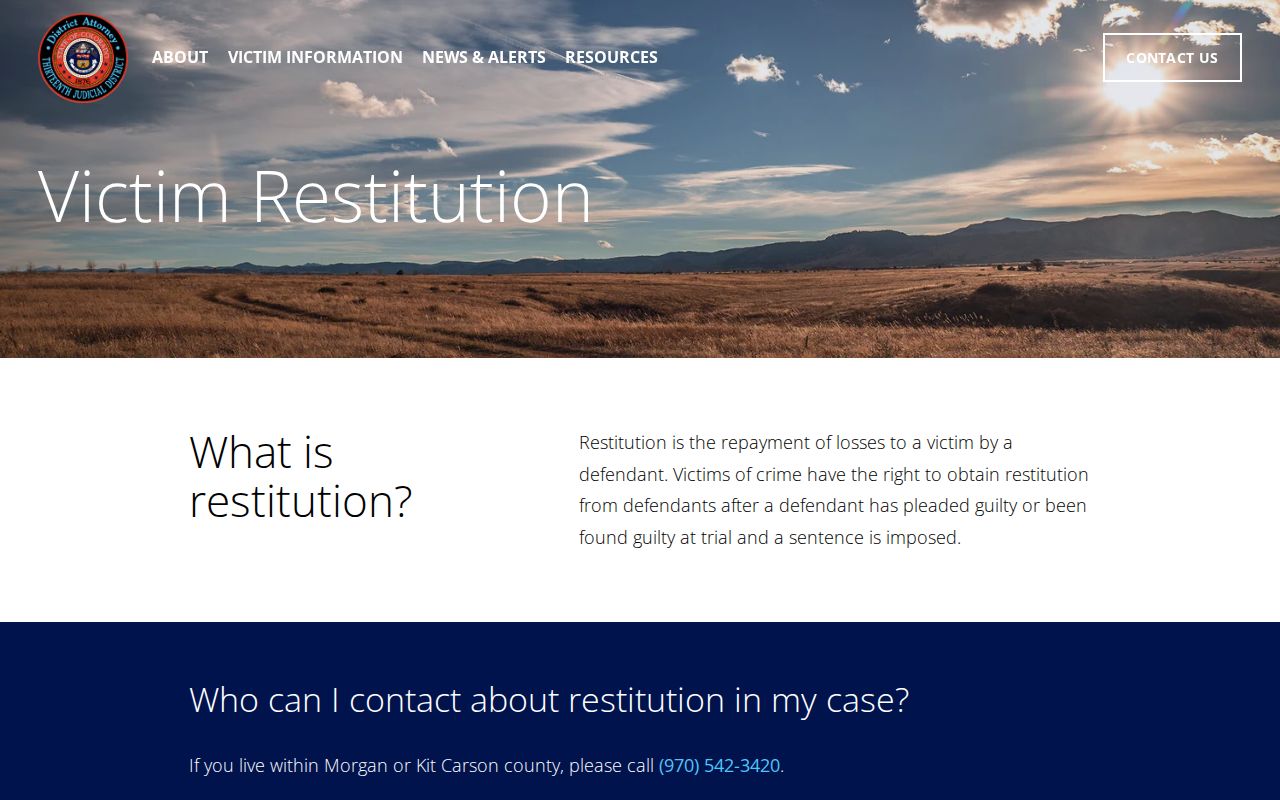 Kit Carson County Flagler criminal history victim restitution process