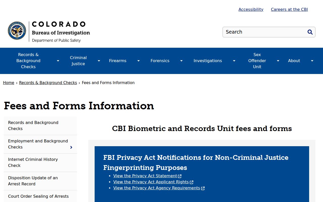 Kit Carson County criminal record search CBI fees and forms