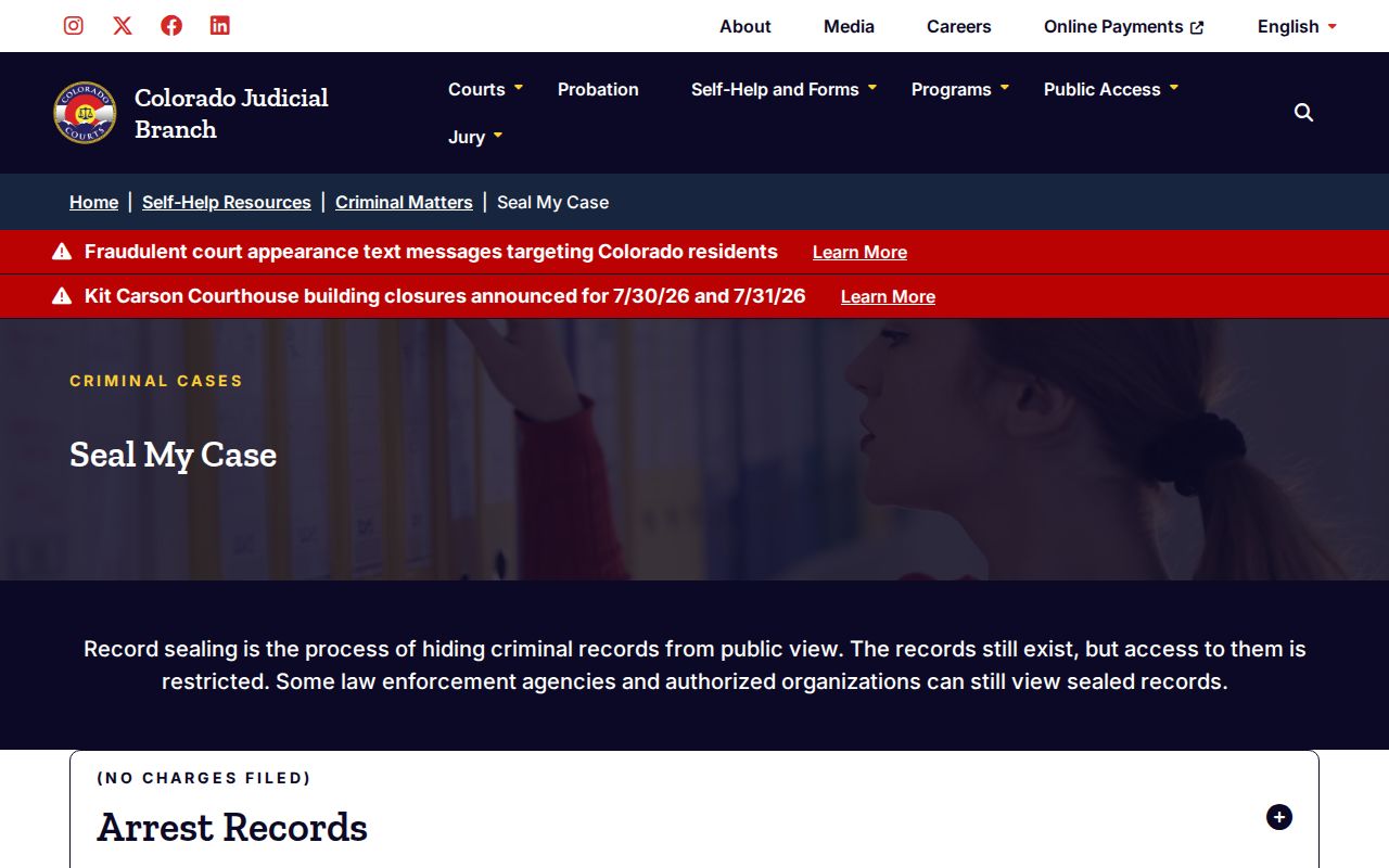 Kit Carson County criminal record sealing and expungement forms