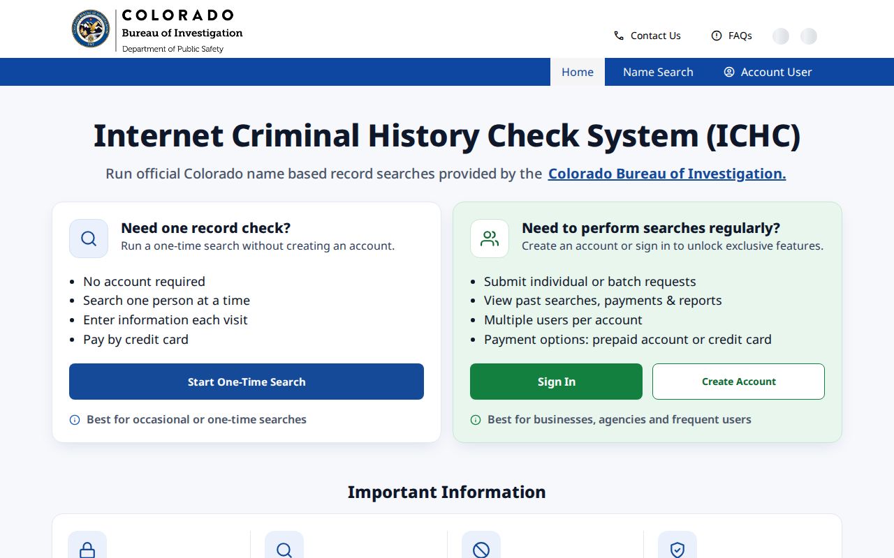 Kit Carson County criminal history ICHC name search