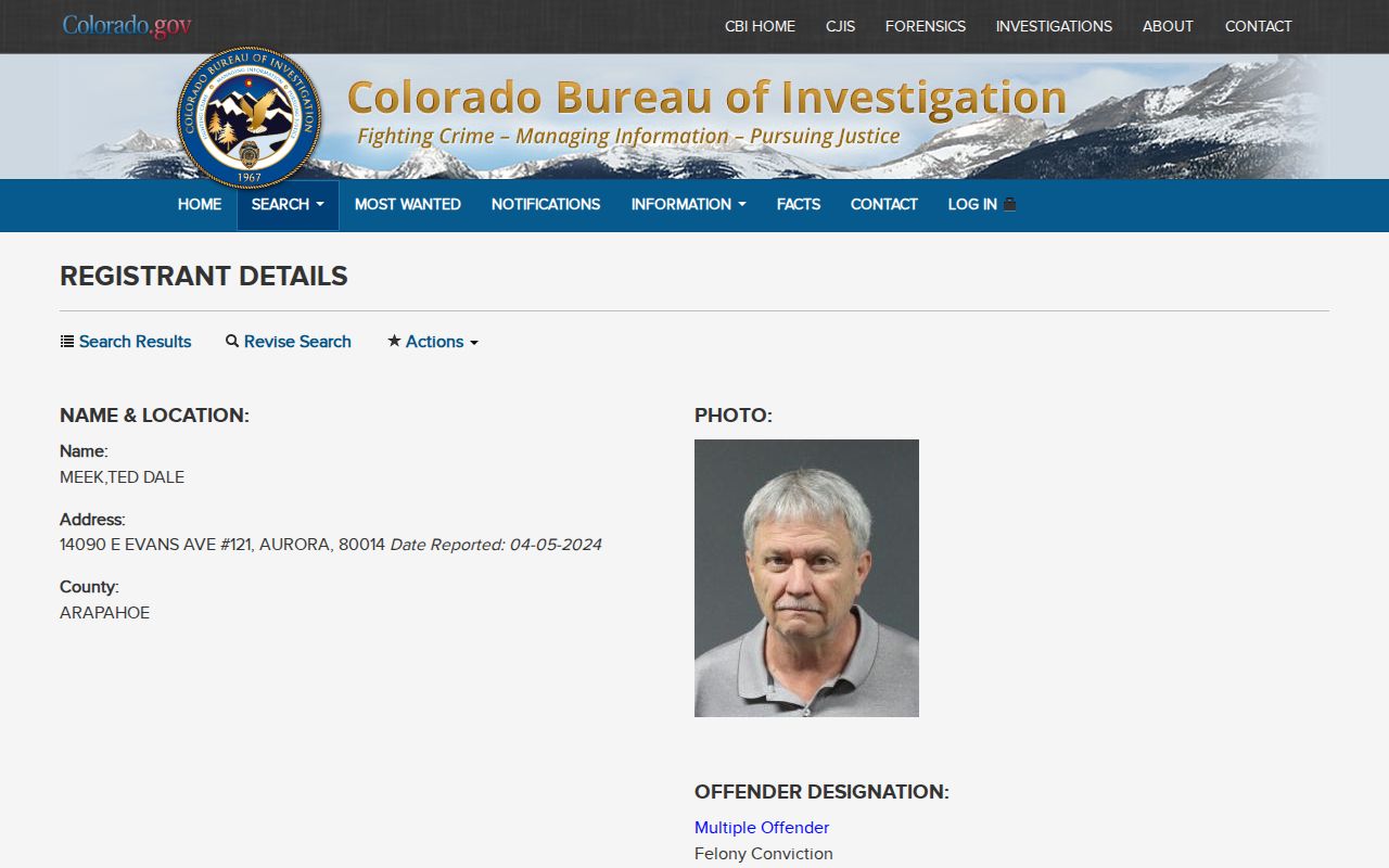 Kit Carson County Stratton criminal history official registry sample